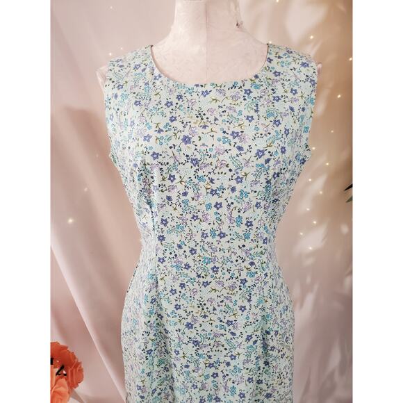 Vtg Dressbarn 90s Y2K Ditsy Floral Sheath Dress Size 8 Cottage Modest Blue Zip - Picture 5 of 13